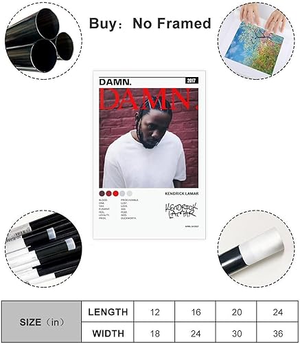 Robnik Kendrick Lamar Poster Damn Impression sur Toile Album Couverture Art Mural Moderne pour Salon Chambre Décoration Adolescent Cadeaux Sans Cadre 40 x 60 cm - Nail Gallerys