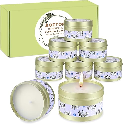 Aottom 8 Pièces Bougie Citronnelles Extérieur & Intérieur, 100% Cire de Soja Naturel Bougies au Citron pour Jardin, Terrasse, Pique-nique, Voyage Camping - 2,5 OZ (20 heures chaque bougie) - Nail Gallerys