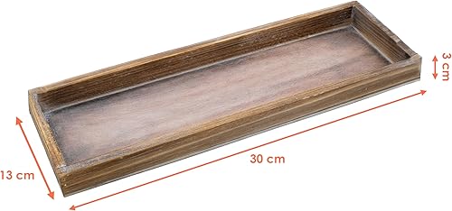 Plateau à bougie vintage en bois marron - 40 x 13 cm - Plateau décoratif rectangulaire - Décoration de table - Plateau de service pour bougies de Noël - Nail Gallerys