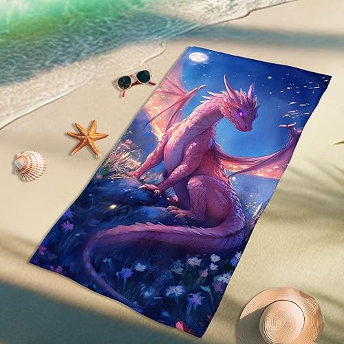 Serviette de plage motif dragon mythique pêche fantaisie en microfibre à séchage rapide, absorbante, anti-sable, couverture légère surdimensionnée pour vacances, pique-nique, camping, piscine, salle - Nail Gallerys