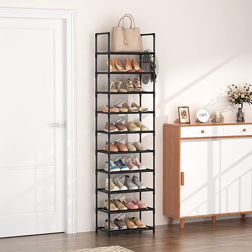 Vicye Étagère à Chaussures à 10 Niveaux, Meuble Chaussure Entree pour 20 à 25 Paires de Chaussures, Haute et Ouverte, Range-Chaussure Étroit, pour Couloir, Salon, Chambre à Coucher, Noir - Nail Gallerys