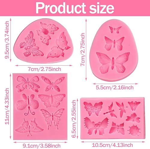 Lot de 4 moules à gâteau en forme de papillon - Moule à pâte en silicone - Moule à pâte en caoutchouc - Papillon - Décoration de cupcake - Fournitures d'argile - Moule en silicone - Moule à chocolat - Nail Gallerys