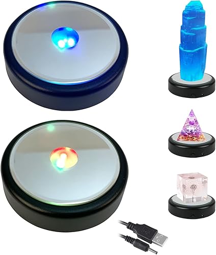 luolety Lot de 2 bases lumineuses LED rondes multicolores de 10 cm avec câble USB pour bijoux en boule de cristal (argent) - Nail Gallerys