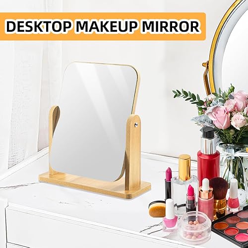 Bahan alamy Miroir cosmétique rotatif à 360 ° - En bois - Autonome - Pour coiffeuse, salle de bain, chambre à coucher - 22 x 17 cm - Nail Gallerys