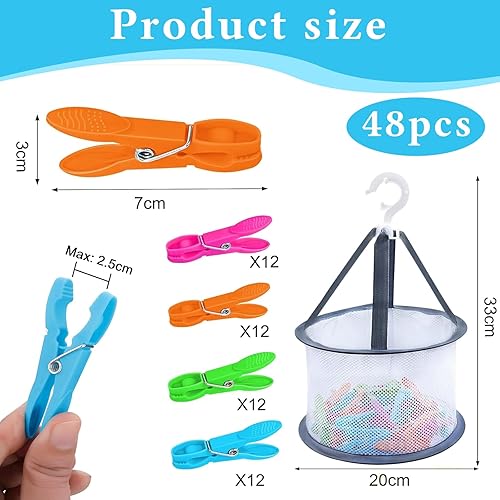 STFYUG 48 Pince a Linge avec 2 Panier Pince à Linge, Epingle a Linge, Pinces à Linge Extérieur Solides, Pinces Agrippantes en Plastique Recyclé pour Corde à Linge Et Étendoir - Nail Gallerys
