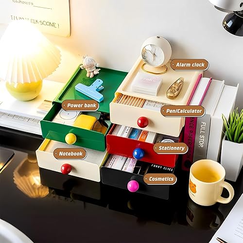 RETON Lot de 4 tiroirs de rangement empilables de grande capacité pour bureau, chambre, dortoir, salle de bain (4 couleurs) - Nail Gallerys