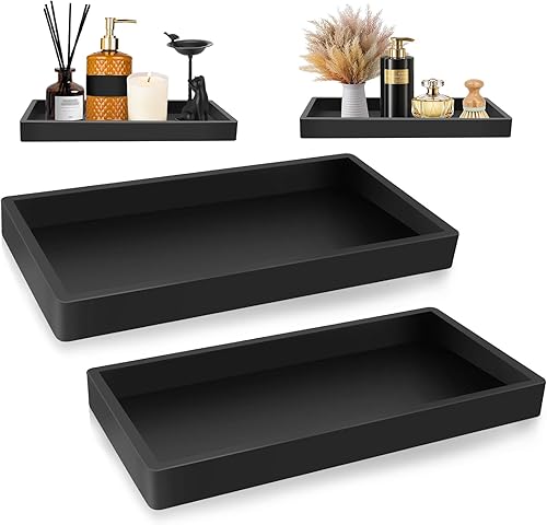 2 Plateau de Salle de Bain,Silicone Plateau Rectangulaire,Noir Plateau Antidérapant,pour Vanité, Baignoire, évier de Cuisine Et Plateau-20 * 10cm - Nail Gallerys