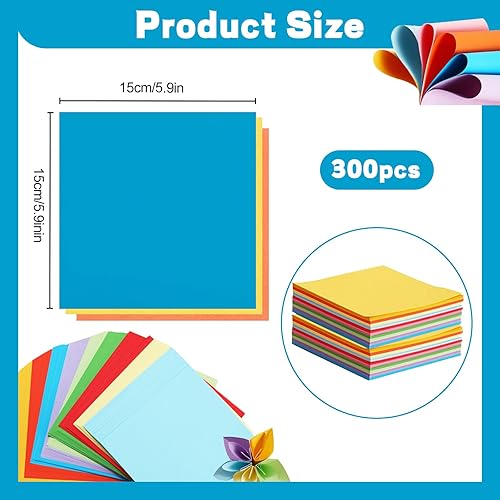 Papier Origami 15x15cm 300 Feuilles 20 Couleurs Papier Origami Enfant Feuille Origami de Couleur Carrée Papier Coloré Pour l'École et La Maison, l'Origami DIY et Les Décorations Faites à La Main - Nail Gallerys
