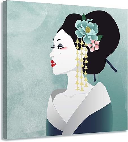 Arjazia Tableau Japonais Geisha Portrait - Décoration Murale - Toile Zen - 60 x 60 cm et 80 x 80 cm - Impression sur Toile - Déco Maison pour Salon et Chambre (60x60cm) - Nail Gallerys