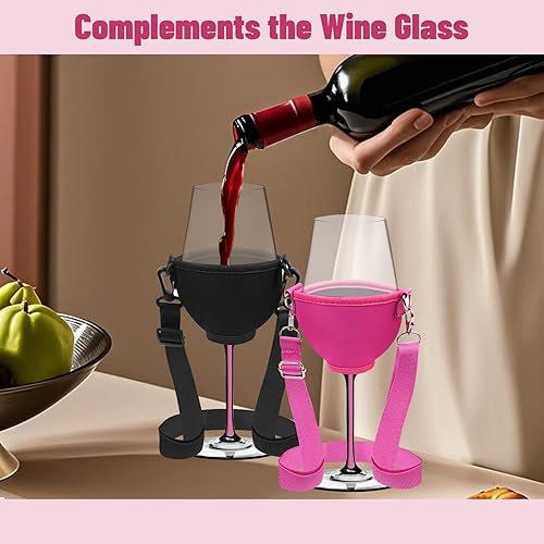 Lot de 4 Porte Verres à Vin, Support de Verre à Vin à Porter Autour du Cou, Porte Gobelet Festival avec Lanière Support, pour Toute Fête, Noël, Anniversaire et Mariage (Noir+Rose) - Nail Gallerys
