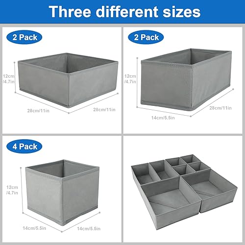 Lot de 8 Boite Organisateur Tiroir - Boites de Rangement Pliable - Boites de Rangement de Non-tissé - Organiseurs de tiroir Pliable et Respirant pour Sous-Vêtements Chaussettes - Gris - Nail Gallerys