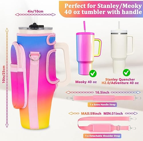LEFOR·Z Sac de transport pour bouteille d'eau compatible avec les gobelets Stanley de 0,7/1,2 l avec poignée, porte-bouteille d'eau avec bandoulière réglable pour voyage - Arc-en-ciel - Nail Gallerys
