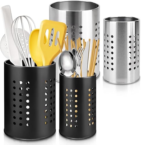 MOAMUN 4 Pot Ustensiles Cuisine Porte Ustensiles Cuisine, Inox Egouttoir Couvert Pot a Ustensile De Cuisine, Rangement Ustensiles Cuisine Ustensile Cuisine pour Organiser Tiroirs Comptoirs - Nail Gallerys