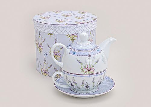 Théière avec motif lavande pour une personne - Théière, tasse et soucoupe - En porcelaine - Avec coffret cadeau - Théière, tasse et soucoupe design pour thé - Tea for one - Nail Gallerys