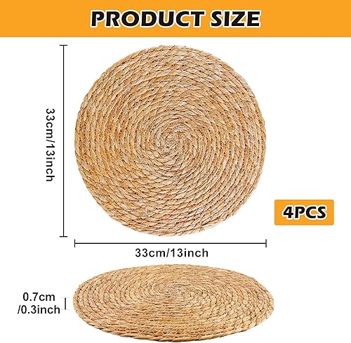 Lot de 4 sets de table ronds tressés - Ronds - 33 cm - Résistants à la chaleur - Sets de table ronds faits à la main - Sets de table pour table à manger Boho - Nail Gallerys