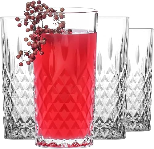 NORDIC SCHILLER Lot de 4 verres à eau de luxe, verres à long drink, verres à cocktail, 360 ml, 100 % sans plomb - Nail Gallerys