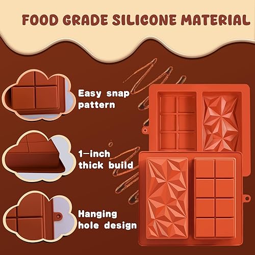 OAKENCREST Lot de 2 Moules à Chocolat Profond, Moule Silicone Tablette de Chocolat Antiadhésifs, pour Pieces en Chocolat Maison (Brun II) - Nail Gallerys