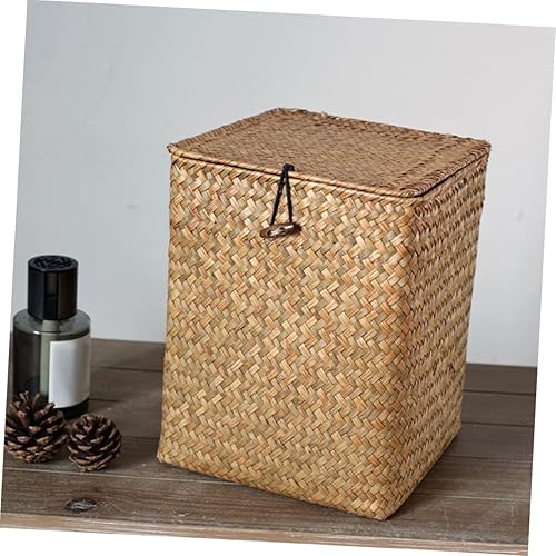 Holibanna Boîte De Rangement En Rotin Avec Couvercle Panier De Rangement En Osier Et Paille Grands Bacs Pour Le Rangement De La Pièce Organisateur De Caisses Conteneurs Tissés En Tissu - Nail Gallerys