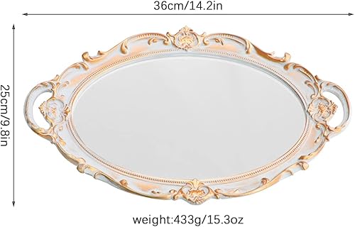 MOAMUN Plateau Miroir décoratif, Plateau Ovale Vintage pour Parfum, Maquillage, Bijoux, cosmétique, Plateau de Service pour Dressing, Chambre à Coucher, Salon, Gris doré - Nail Gallerys