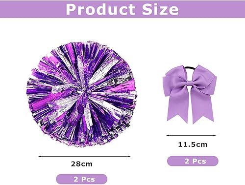 JDCMEI 2 Pièces Cheerleading Pom Poms, Pompons de Pom-Pom Girl, Pompons Métalliques pour Pom-Pom Girl, Pompons Cheerleader avec 2 Grand Nœud pour Matchs de Sport Performance sur Scène Fête de Vacances - Nail Gallerys