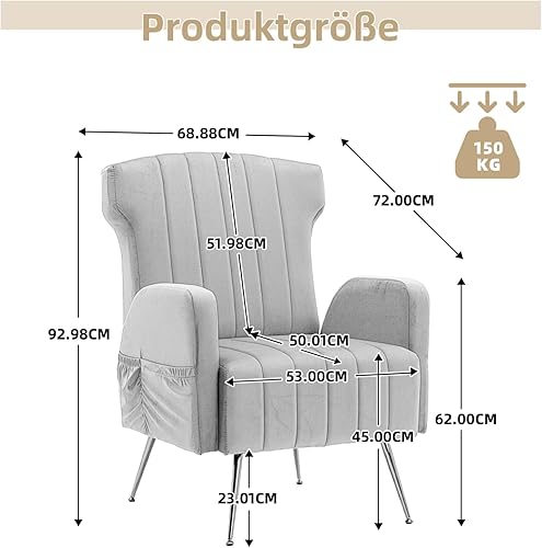 KOMHTOM Fauteuil Rembourré en Velours avec Pieds Or Métallisé et Dossier Haut, Fauteuil de Lecture Moderne, Chaise de Bureau avec Accoudoirs (Beige) - Nail Gallerys