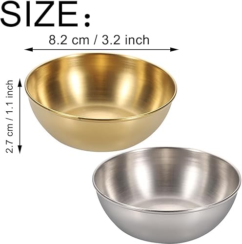 4 Pièces Petits Bols Ronds en Acier Inoxydable, Bol de Trempette, Petits bol de Service, Petit Bols à Sauce, pour Tremper les Bols, les Bols à Sauce, les Bols à Épices, les Bols à Snacks, Argent/Or - Nail Gallerys