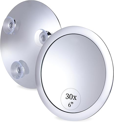 Miroir Grossissant x30 avec Ventouse - Petit Miroir Mural de Salle de Bain pour Le Maquillage et Les Soins de Précision, 15 Centimètres (Chrome) - Nail Gallerys
