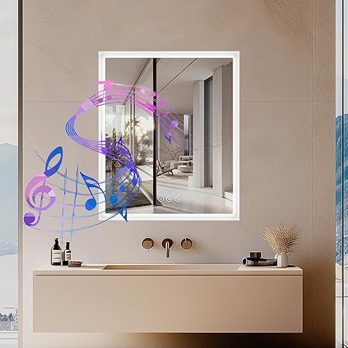 LUVODI Armoire Salle de Bain avec Horloge et Bluetooth: 60x50cm Miroir de Toilette avec Éclairage et Prise Support pour Sèche-Cheveux et Rasoir Meuble Miroir avec Étagère Réglable Pharmacie Anti Buée - Nail Gallerys