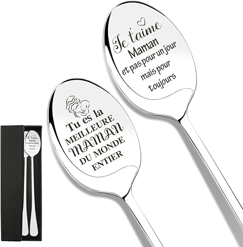 Cadeau Fete Des Meres,Cadeau Fête Des Mères,Cadeau Maman,Cadeaux Fete Des Mere,Cadeau Pour Maman,Cadeau Anniversaire Maman,Cuillere Maman,Cadeau Maman Noel,2 Pièces Cuillère à Café En Acier Inoxydable - Nail Gallerys