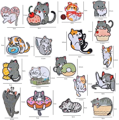 Lot de 18 Ecussons Thermocollants, Patches à Repasser en Forme de Chat, Patch Thermocollant pour Vêtements, Vestes, Jeans, Sacs à Dos - Idéal pour la Réparation et la Créativité DIY - Nail Gallerys