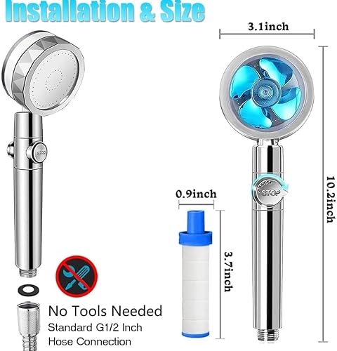 JJiaoLinin Douchette, Pommeau de douche rotatif à 360°, Douche à économie d'eau haute pression, Filtre à Trois Niveaux Système de Filtrage avec,1 Coton PP Remplaçable (Bleu) - Nail Gallerys