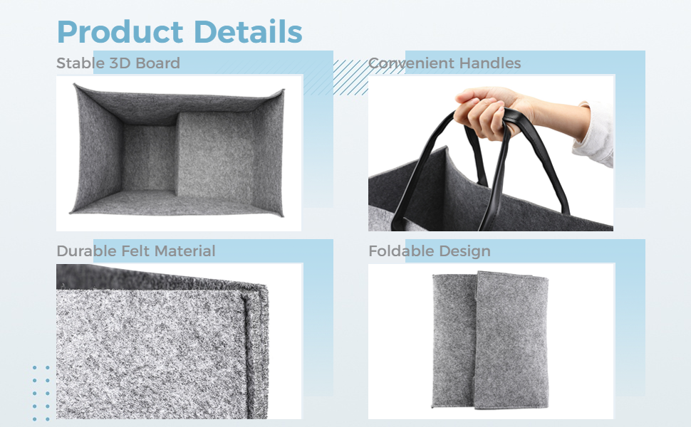 Panier d'escalier pliable en feutre pour escaliers de 40,6 cm avec poignées en cuir synthétique