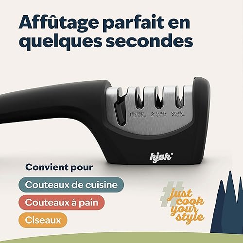 kjøk Premium Aiguiseur de couteaux et de ciseaux manuel – Boîtier en ABS noir mat avec tiges en diamant, céramique et carbure de tungstène pour couteaux, outils, ciseaux et couteaux à pain - Nail Gallerys