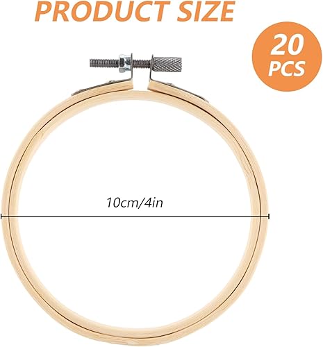 APACALI Lot de 20 cercles à broder en bois de 10 cm - Cercle de bambou rond - Kit de broderie au point de croix - Cercle de bambou - Réglable - Pour bricolage, artisanat, broderie - Nail Gallerys