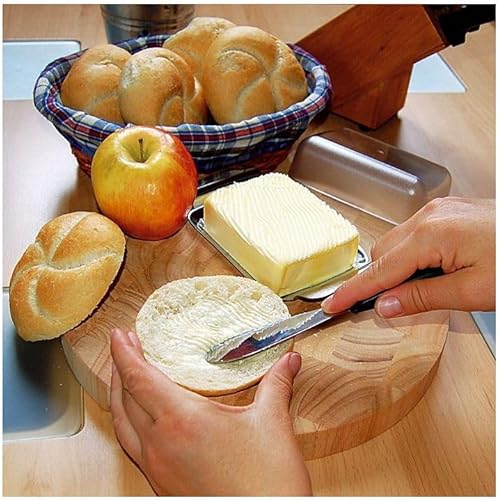 Fackelmann 47355 Beurrier, beurrier avec couvercle, boîte pour beurre, Plastique, Acier inoxydable, Argenté, 17 x 11 cm - Nail Gallerys