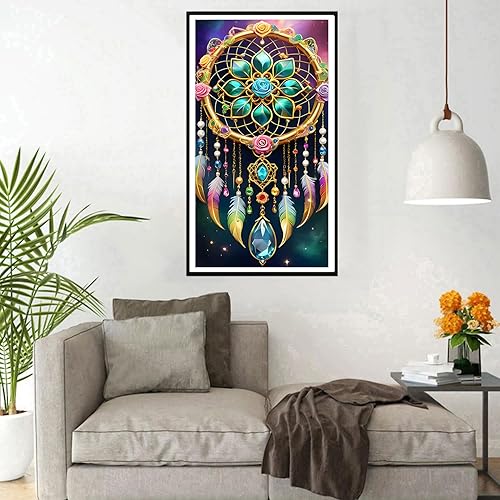 DPHERO 5D Attrape-rêves Diamond Painting Kits, DIY Mandala Art du Diamant Painting Kit Complet, Plume Broderie Kits de Peinture sur Diamant Point de Croix Painting pour Adultes Débutants 40x70 cm - Nail Gallerys