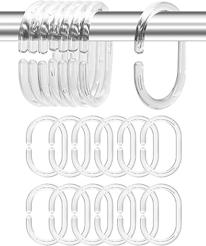 HSIXHAF 48 pcs Anneau De Rideau Transparent, Anneau De Douche en Plastique, Anneau De Rideau De Douche en Forme De C, Anneau De Suspension De Rideau, Crochets pour Rideaux de Salle de Bain - Nail Gallerys