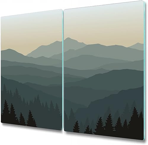 Coloray Planche À Découper ⌀ 40 cm Protection Plaque Induction Cuisson Tapis de Découpe Verre Trempé Rond - Vue de la montagne Vert - Nail Gallerys