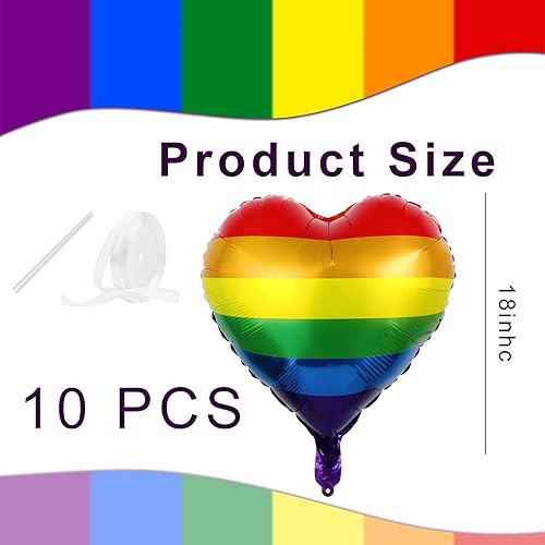 Lot de 10 ballons en aluminium Gay Pride - 45,7 cm - Arc-en-ciel - Décoration LGBT Pride - Pour anniversaire, fête prénatale, mariage - Nail Gallerys