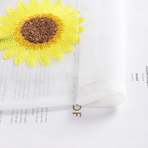 Yujiao Mao Rideau Cuisine Transparent Motif Tournesol Style Campagne Rideau Court Blanc HxL 60x120cm - Nail Gallerys