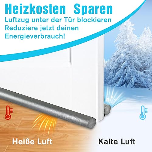 Caca 3 pièces Boudin de Porte Double Isolant 96 cm - Bas de Porte Anti Froid et Anti Bruit Lavable - Isolation Porte d'Entrée, Dessous de Porte Boudin Porte d'Entrée Anti Courant d'air, Gris - Nail Gallerys