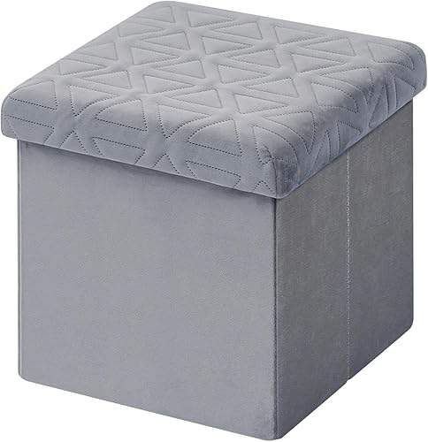 Bonlife Velours Petit Meuble de Rangement Jouet Enfant,Tabouret avec Espace de Rangement Repose Pied Bureau,Tabouret Pliant Pouf Cube 32x32x32cm,Gris - Nail Gallerys