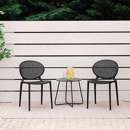 Homestyle4u 2470 Lot de 4 chaises de jardin empilables en plastique noir résistant aux intempéries - Nail Gallerys