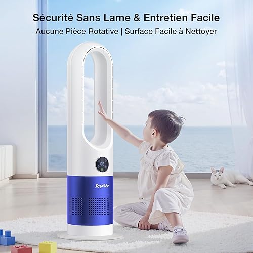 IcyAir Ventilateur Sans Pale, Ventilateur Colonne Silencieux avec Télécommande, 8 Vitesses, Oscillation à 90°, Minuterie 9 Heures, Affichage LED, Ventilateur Tour pour Chambre, Bureau - Nail Gallerys