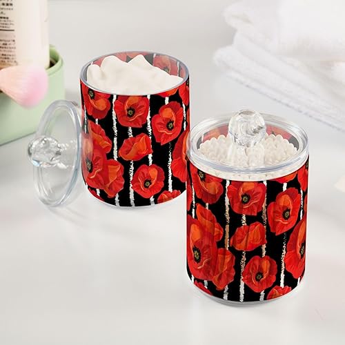 Qtip Lot de 2 boîtes distributrices transparentes pour salle de bain Motif coquelicots rouges - Nail Gallerys