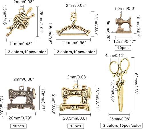 PH PandaHall 90pcs Breloques de couture, 9 styles Ciseaux Tibétains Tailor Breloques Pendentifs à tricoter pour machine à coudre pour Bijoux Collier Bracelet - Nail Gallerys