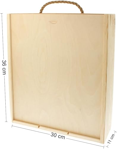 Wooden World - Boîte à vin élégante en bois avec poignée en ficelle pour trois 3 bouteilles - Nail Gallerys