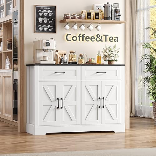 HOCSOK Meuble Cuisine Rangement, Vaisselier avec 2 Tiroirs et 4 Portes, Buffet Salle a Manger pour Salon, Cuisine, 40 x 120 x 87 cm - Nail Gallerys