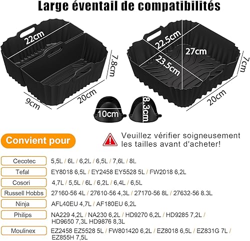 Moule Silicone Air Fryer pour Philips Air Fryer Série 2000 6,2L, Ninja AF140EU 4,7L, 5 Pièces Réutilisable Carré Moule Friteuse avec 1 Paire Gant de Cuisine Silicone pour Cecotec/Cosori/Russell Hobbs - Nail Gallerys