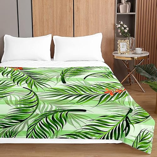 Surwin Couvre Lit Matelassé pour 1/2 Personnes, Plantes Tropicales 3D Dessus de Lit Réversible Couverture de Lit Doux Microfiber Jeté de Lit Couvre-lit Printemps Été (Feuilles Vertes,230x260cm) - Nail Gallerys